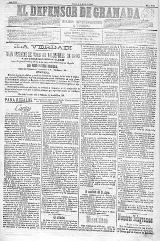 'El Defensor de Granada  : diario político independiente' - Año XIII Número 4773 1ª ed. - 1892 Abril 04