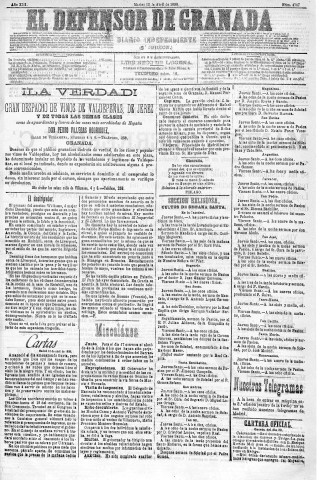 'El Defensor de Granada  : diario político independiente' - Año XIII Número 4787 2ª ed. - 1892 Abril 12