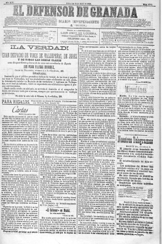 'El Defensor de Granada  : diario político independiente' - Año XIII Número 4789 2ª ed. - 1892 Abril 13