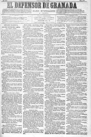 'El Defensor de Granada  : diario político independiente' - Año XIII Número 4790 1ª ed. - 1892 Abril 14