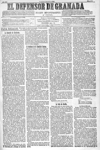 'El Defensor de Granada  : diario político independiente' - Año XIII Número 4793 1ª ed. - 1892 Abril 17