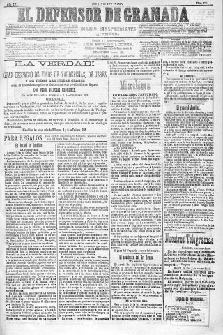 'El Defensor de Granada  : diario político independiente' - Año XIII Número 4794 1ª ed. - 1892 Abril 18