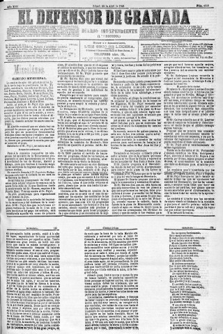 'El Defensor de Granada  : diario político independiente' - Año XIII Número 4803 1ª ed. - 1892 Abril 23