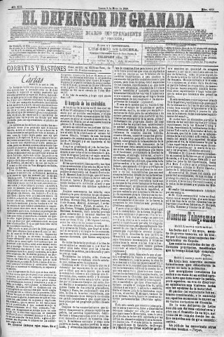 'El Defensor de Granada  : diario político independiente' - Año XIII Número 4818 1ª ed. - 1892 Mayo 02