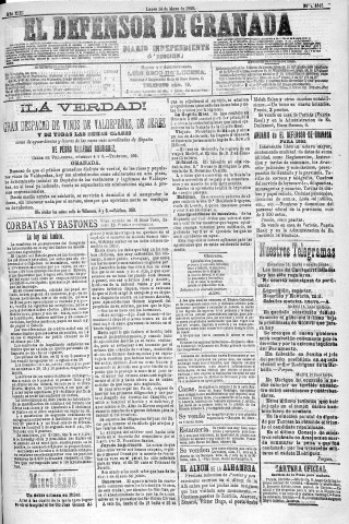 'El Defensor de Granada  : diario político independiente' - Año XIII Número 4842 1ª ed. - 1892 Mayo 16