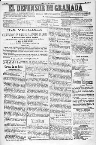 'El Defensor de Granada  : diario político independiente' - Año XIII Número 4848 2ª ed. - 1892 Mayo 19