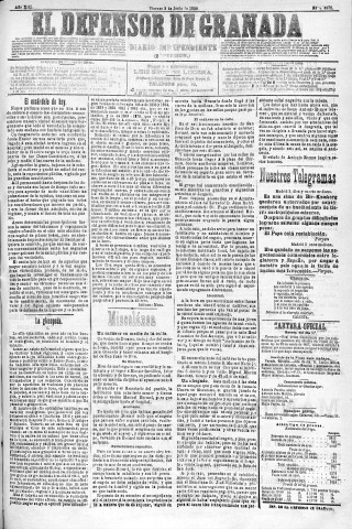 'El Defensor de Granada  : diario político independiente' - Año XIII Número 4873 2ª ed. - 1892 Junio 03