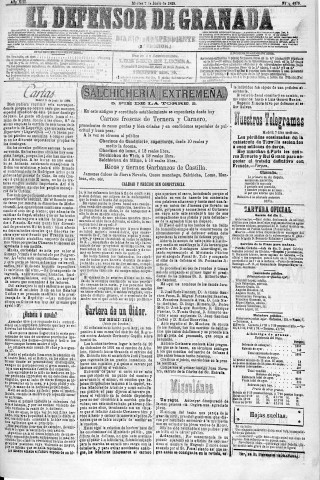 'El Defensor de Granada  : diario político independiente' - Año XIII Número 4879 2ª ed. - 1892 Junio 07
