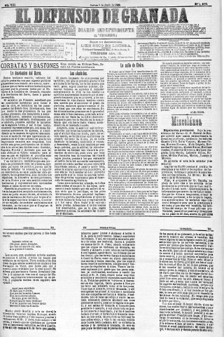 'El Defensor de Granada  : diario político independiente' - Año XIII Número 4882 1ª ed. - 1892 Junio 09