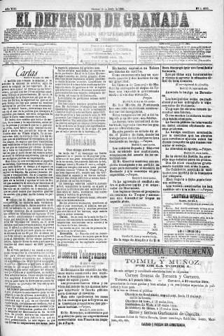 'El Defensor de Granada  : diario político independiente' - Año XIII Número 4885 2ª ed. - 1892 Junio 10