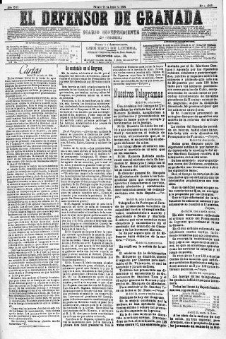 'El Defensor de Granada  : diario político independiente' - Año XIII Número 4908 2ª ed. - 1892 Junio 25