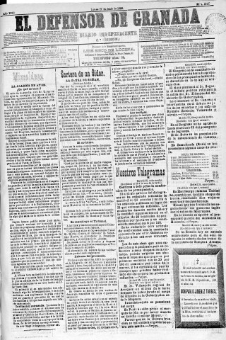 'El Defensor de Granada  : diario político independiente' - Año XIII Número 4910 1ª ed. - 1892 Junio 27
