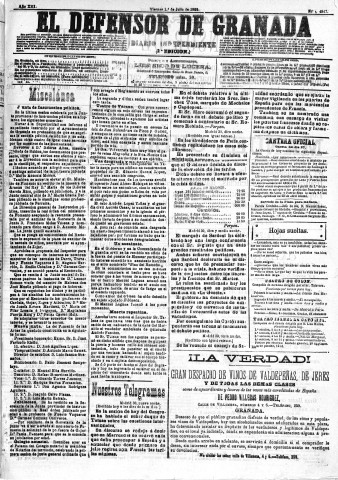 'El Defensor de Granada  : diario político independiente' - Año XIII Número 4917 2ª ed. - 1892 Julio 01
