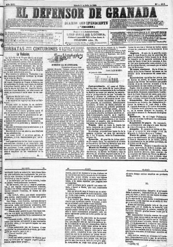 'El Defensor de Granada  : diario político independiente' - Año XIII Número 4918 1ª ed. - 1892 Julio 02