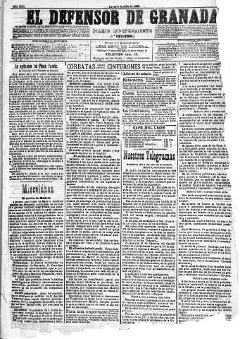 'El Defensor de Granada  : diario político independiente' - Año XIII Número 4921 1ª ed. - 1892 Julio 04