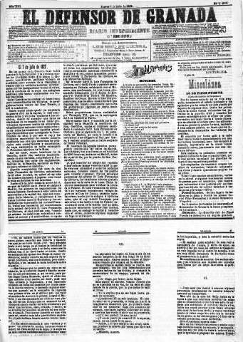 'El Defensor de Granada  : diario político independiente' - Año XIII Número 4926 1ª ed. - 1892 Julio 07