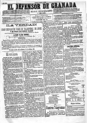 'El Defensor de Granada  : diario político independiente' - Año XIII Número 4927 2ª ed. - 1892 Julio 07