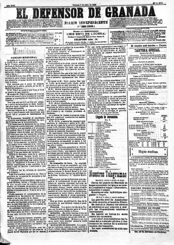 'El Defensor de Granada  : diario político independiente' - Año XIII Número 4929 2ª ed. - 1892 Julio 08