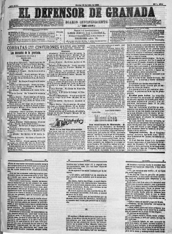 'El Defensor de Granada  : diario político independiente' - Año XIII Número 4934 1ª ed. - 1892 Julio 12