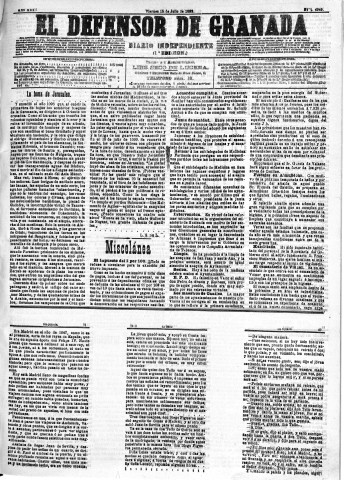'El Defensor de Granada  : diario político independiente' - Año XIII Número 4940 1ª ed. - 1892 Julio 15