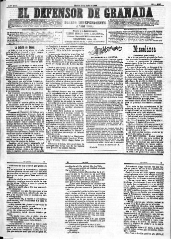 'El Defensor de Granada  : diario político independiente' - Año XIII Número 4945 1ª ed. - 1892 Julio 19