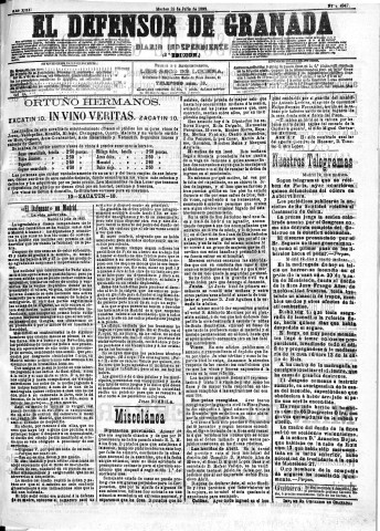 'El Defensor de Granada  : diario político independiente' - Año XIII Número 4947 2ª ed. - 1892 Julio 19