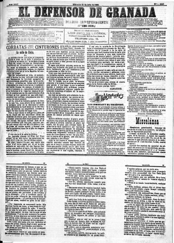 'El Defensor de Granada  : diario político independiente' - Año XIII Número 4948 1ª ed. - 1892 Julio 20
