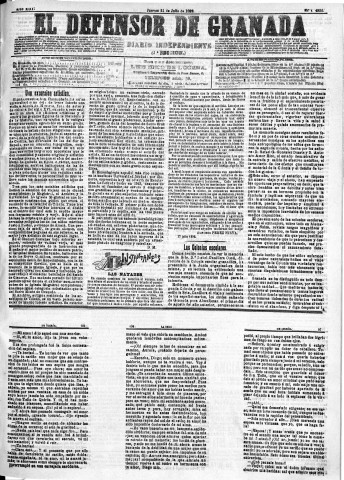 'El Defensor de Granada  : diario político independiente' - Año XIII Número 4950 1ª ed. - 1892 Julio 21