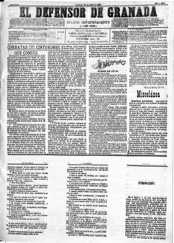 'El Defensor de Granada  : diario político independiente' - Año XIII Número 4956 1ª ed. - 1892 Julio 24
