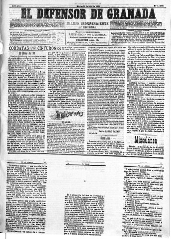 'El Defensor de Granada  : diario político independiente' - Año XIII Número 4958 1ª ed. - 1892 Julio 26