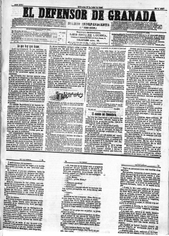 'El Defensor de Granada  : diario político independiente' - Año XIII Número 4960 1ª ed. - 1892 Julio 27