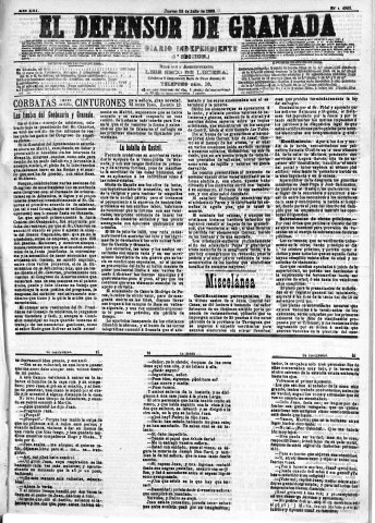 'El Defensor de Granada  : diario político independiente' - Año XIII Número 4962 1ª ed. - 1892 Julio 28