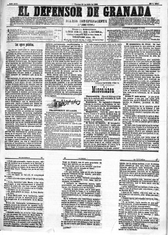 'El Defensor de Granada  : diario político independiente' - Año XIII Número 4964 1ª ed. - 1892 Julio 29