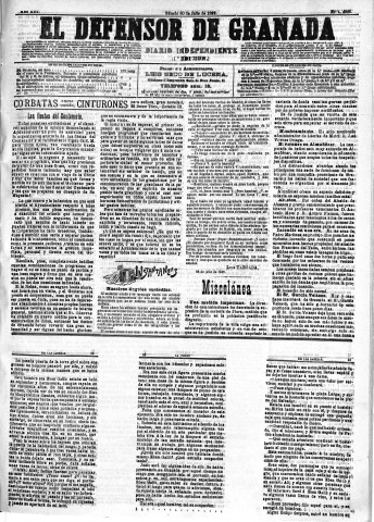 'El Defensor de Granada  : diario político independiente' - Año XIII Número 4966 1ª ed. - 1892 Julio 30