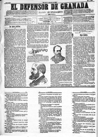 'El Defensor de Granada  : diario político independiente' - Año XIII Número 4970 1ª ed. - 1892 Agosto 02