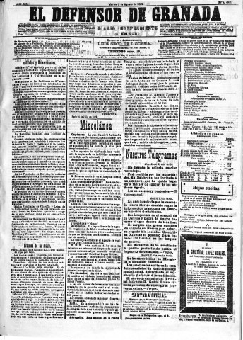 'El Defensor de Granada  : diario político independiente' - Año XIII Número 4971 2ª ed. - 1892 Agosto 02