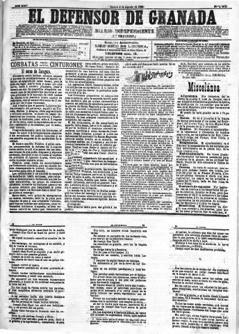 'El Defensor de Granada  : diario político independiente' - Año XIII Número 4975 1ª ed. - 1892 Agosto 04