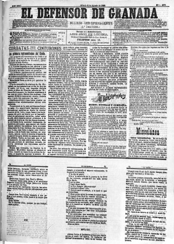 'El Defensor de Granada  : diario político independiente' - Año XIII Número 4978 1ª ed. - 1892 Agosto 06