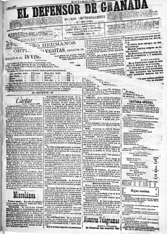 'El Defensor de Granada  : diario político independiente' - Año XIII Número 4983 2ª ed. - 1892 Agosto 09