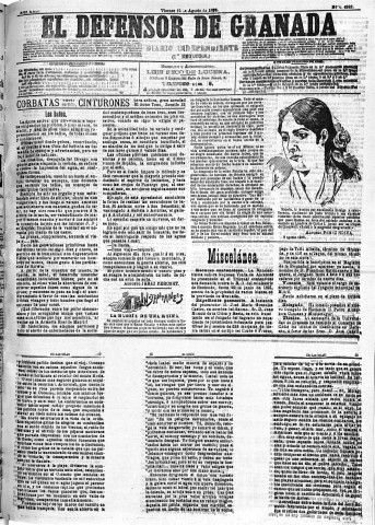 'El Defensor de Granada  : diario político independiente' - Año XIII Número 4988 1ª ed. - 1892 Agosto 12