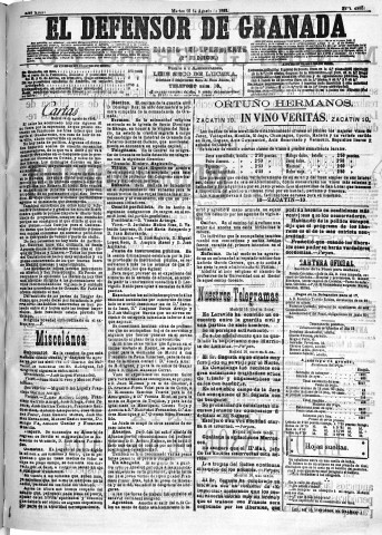 'El Defensor de Granada  : diario político independiente' - Año XIII Número 4995 2ª ed. - 1892 Agosto 16