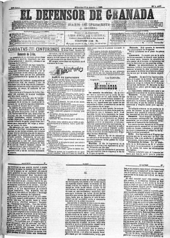 'El Defensor de Granada  : diario político independiente' - Año XIII Número 4996 1ª ed. - 1892 Agosto 17