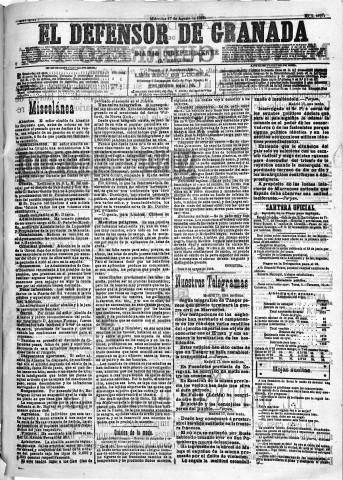 'El Defensor de Granada  : diario político independiente' - Año XIII Número 4997 2ª ed. - 1892 Agosto 17
