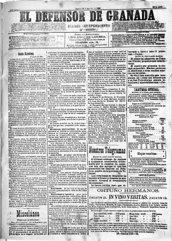 'El Defensor de Granada  : diario político independiente' - Año XIII Número 4999 2ª ed. - 1892 Agosto 18