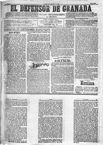 'El Defensor de Granada  : diario político independiente' - Año XIII Número 5002 1ª ed. - 1892 Agosto 20
