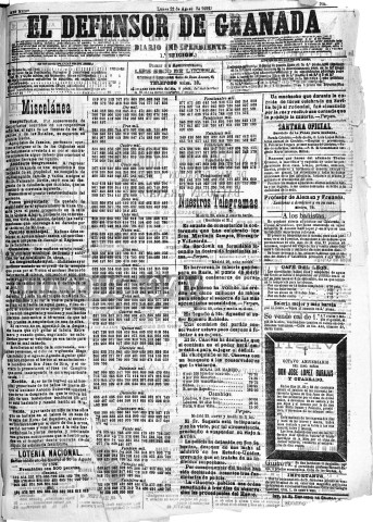 'El Defensor de Granada  : diario político independiente' - Año XIII Número 5005 2ª ed. - 1892 Agosto 22