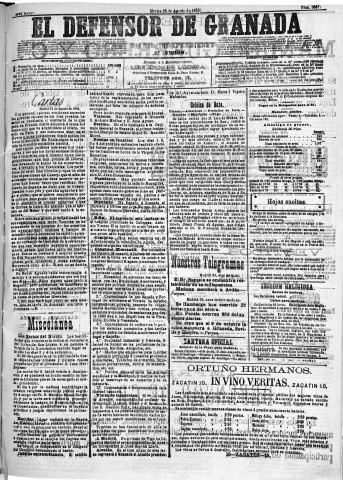 'El Defensor de Granada  : diario político independiente' - Año XIII Número 5006 2ª ed. - 1892 Agosto 23