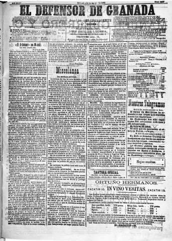 'El Defensor de Granada  : diario político independiente' - Año XIII Número 5007 2ª ed. - 1892 Agosto 24
