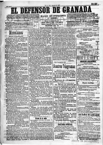 'El Defensor de Granada  : diario político independiente' - Año XIII Número 5008 2ª ed. - 1892 Agosto 25
