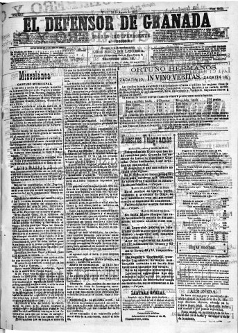 'El Defensor de Granada  : diario político independiente' - Año XIII Número 5010 2ª ed. - 1892 Agosto 26